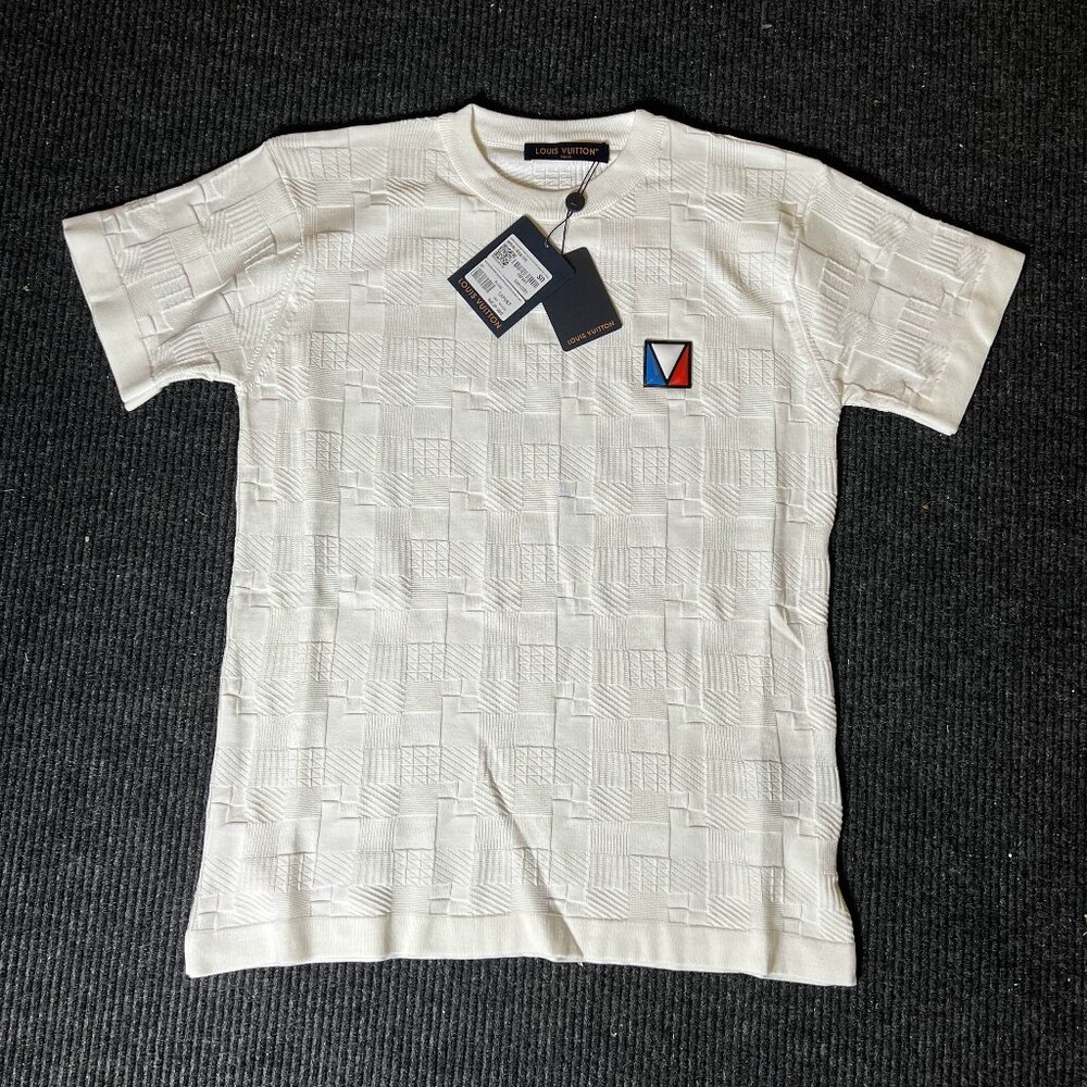 Damier Jacquard Short-Sleeved Cotton Crewneck Mens